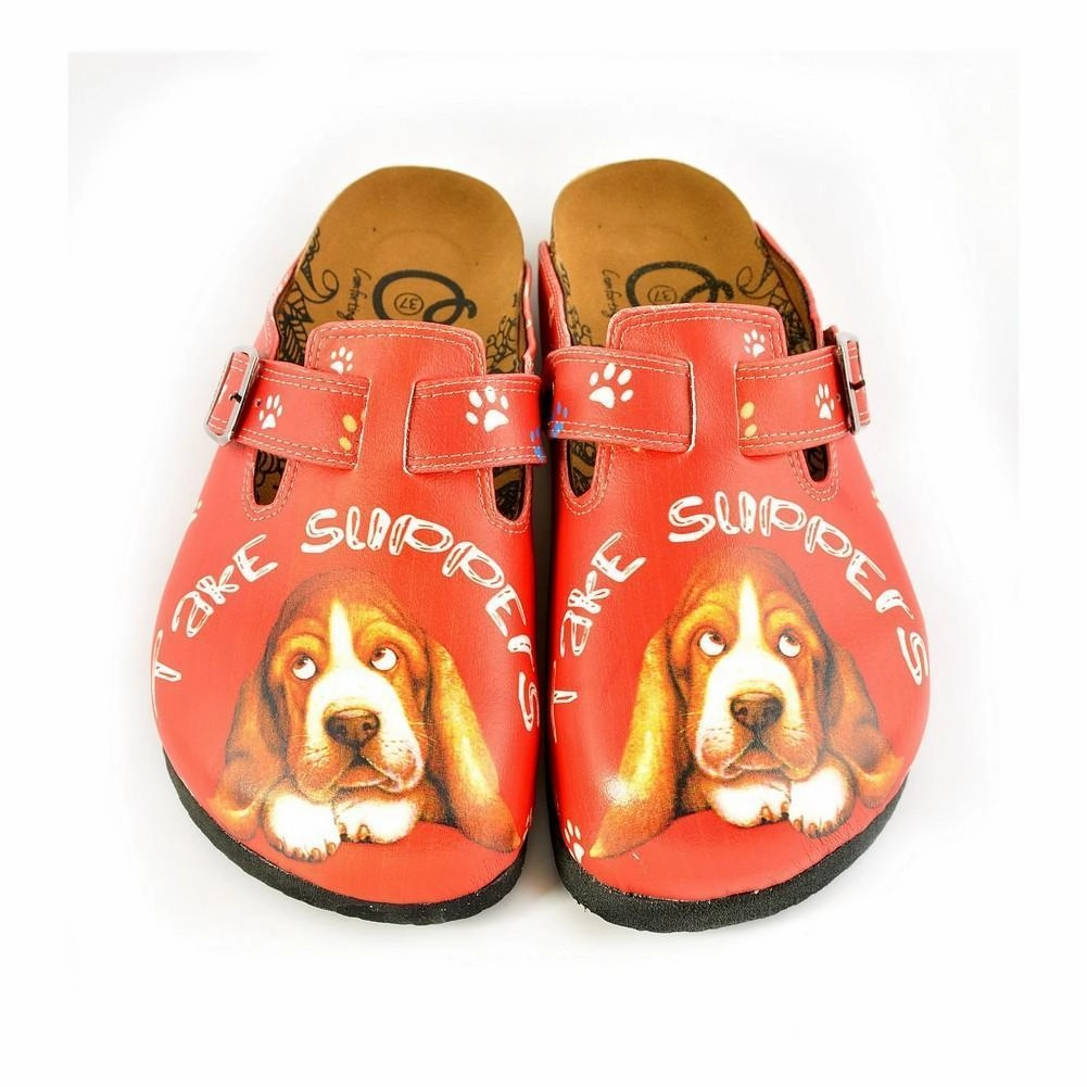 Red, White Colored and White Paw, Brown Cute Dog and Take Suppers Written Patterned Clogs - CAL349 Knee High Combat Boots