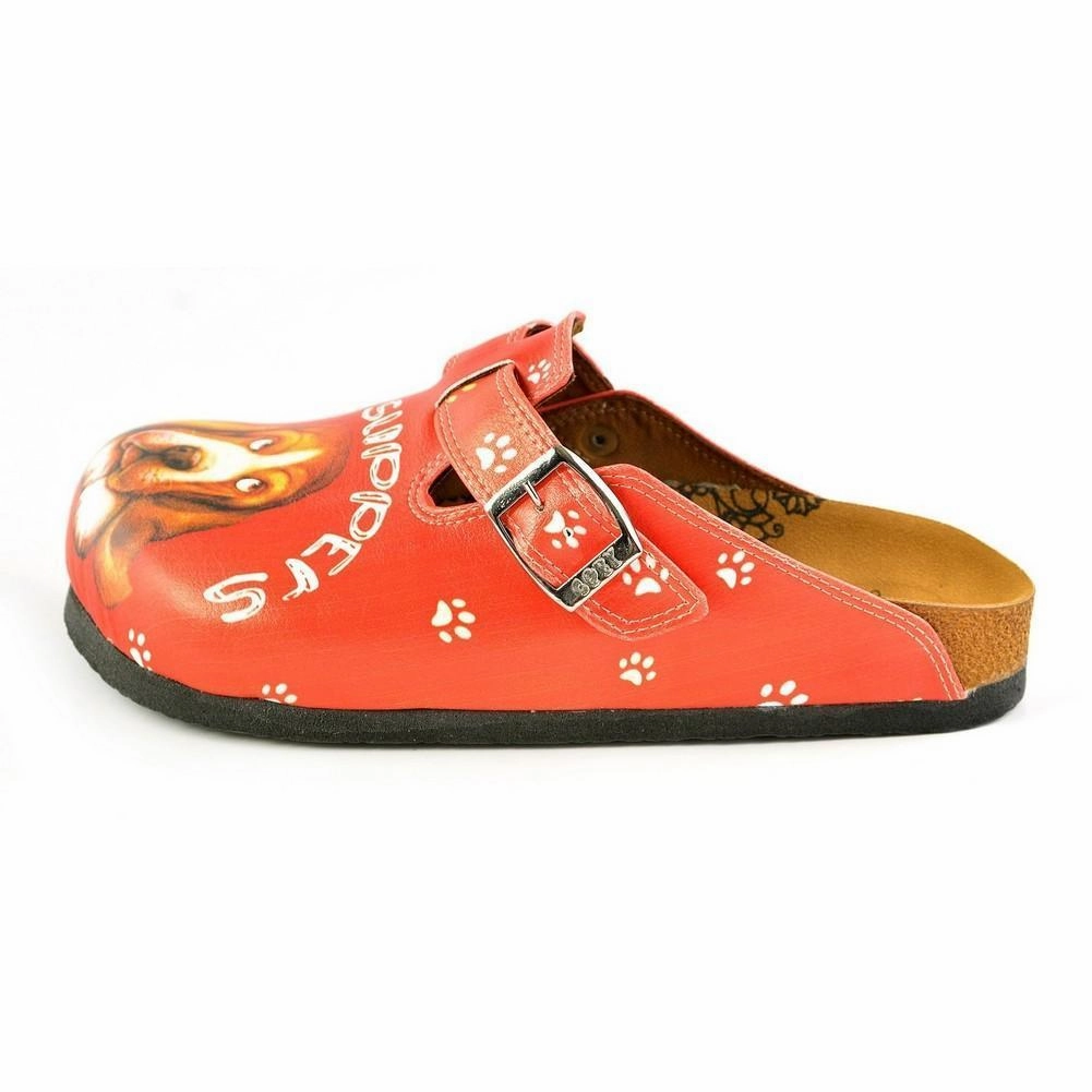 High Heel Gym Shoes Red, White Colored and White Paw, Brown Cute Dog and Take Suppers Written Patterned Clogs - CAL349