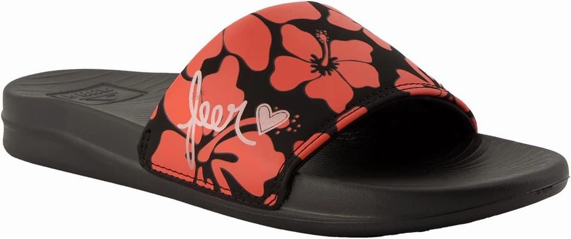 Reef Women's Sandals | One Slide, Hibiscus Blossom Auntie Bear Slippers