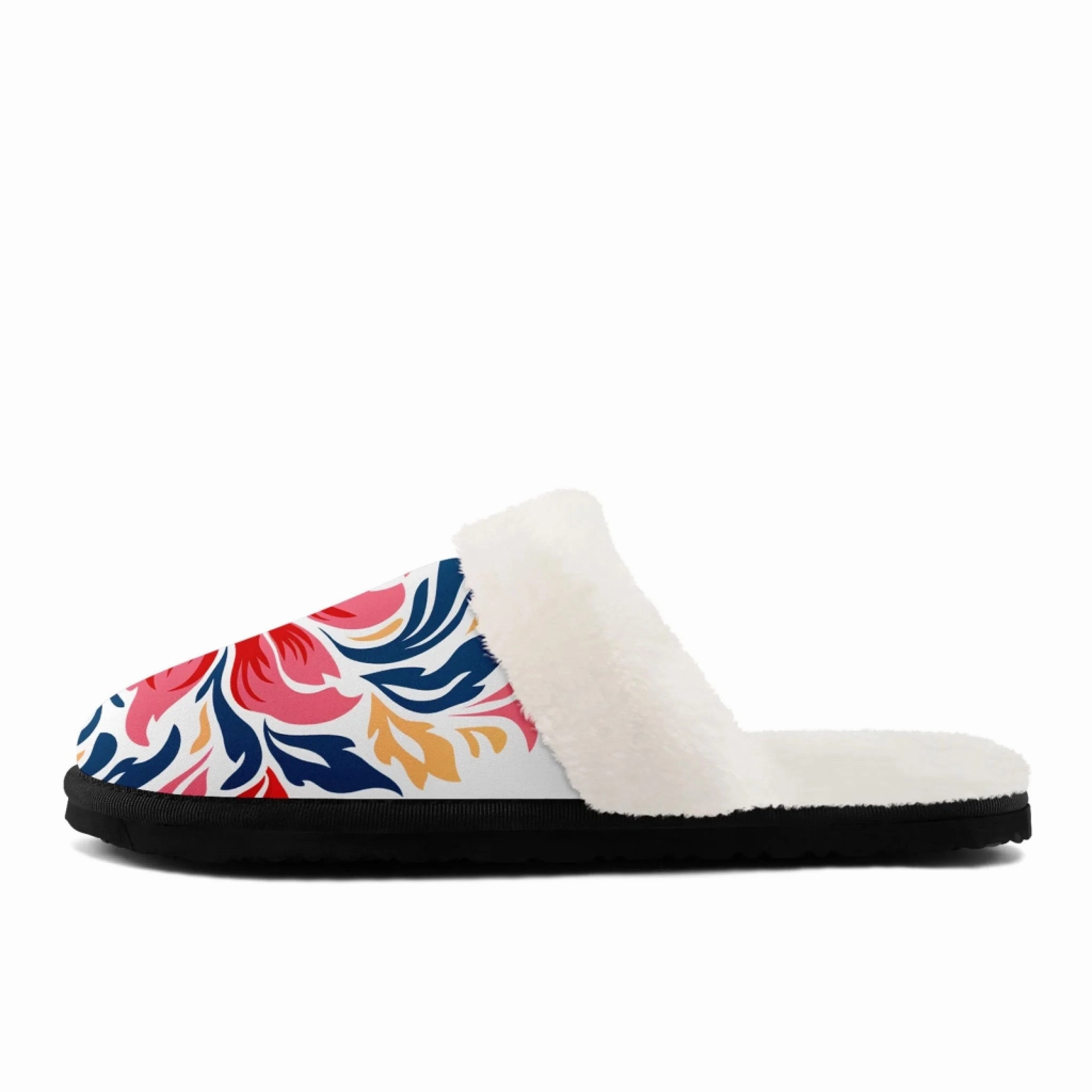 Colorful Folk Art Floral Plush Slippers, Cozy Botanical Print House Shoes FN089-25028161 House Slippers With Good Support