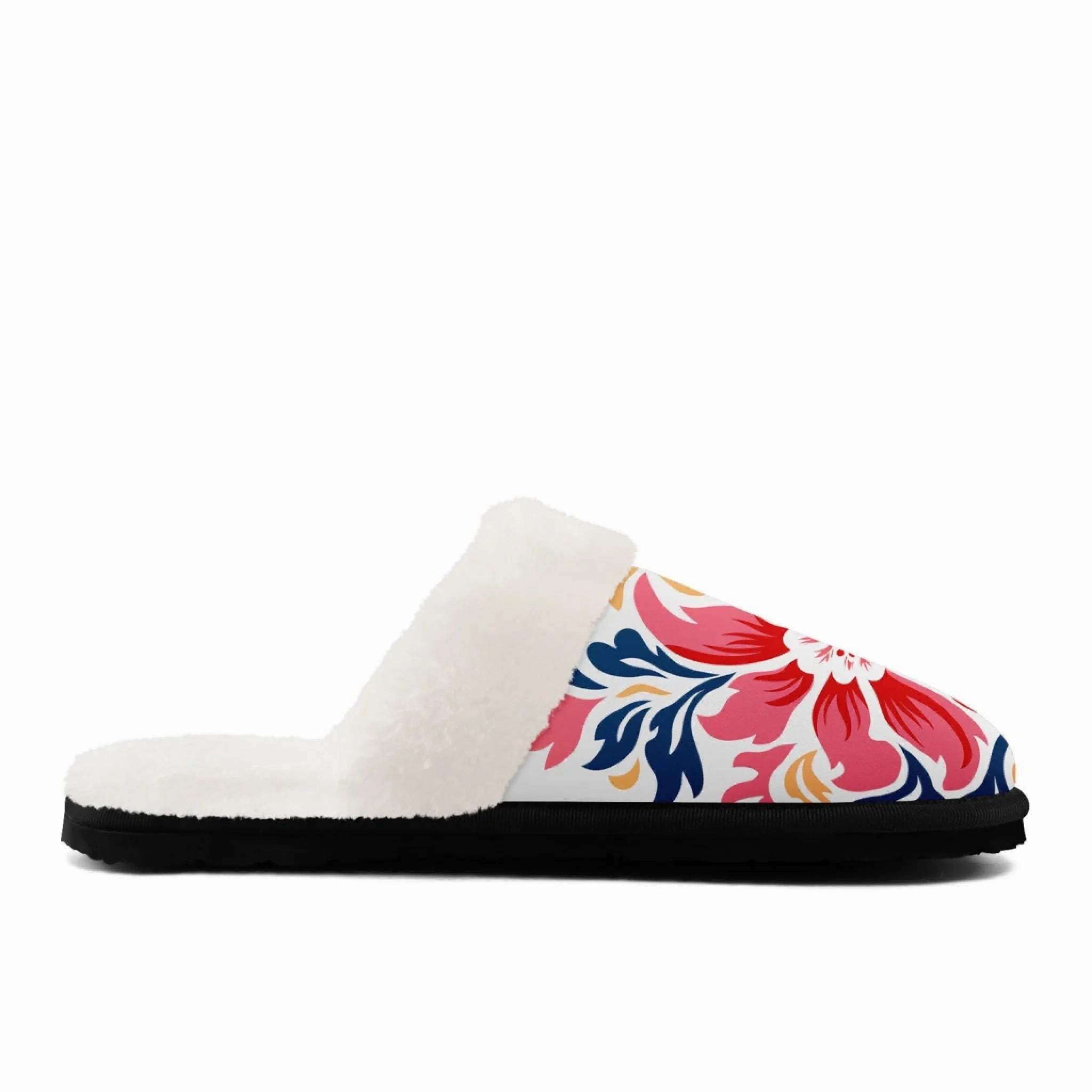 Colorful Folk Art Floral Plush Slippers, Cozy Botanical Print House Shoes FN089-25028161 Quercifolia Ruby Slippers