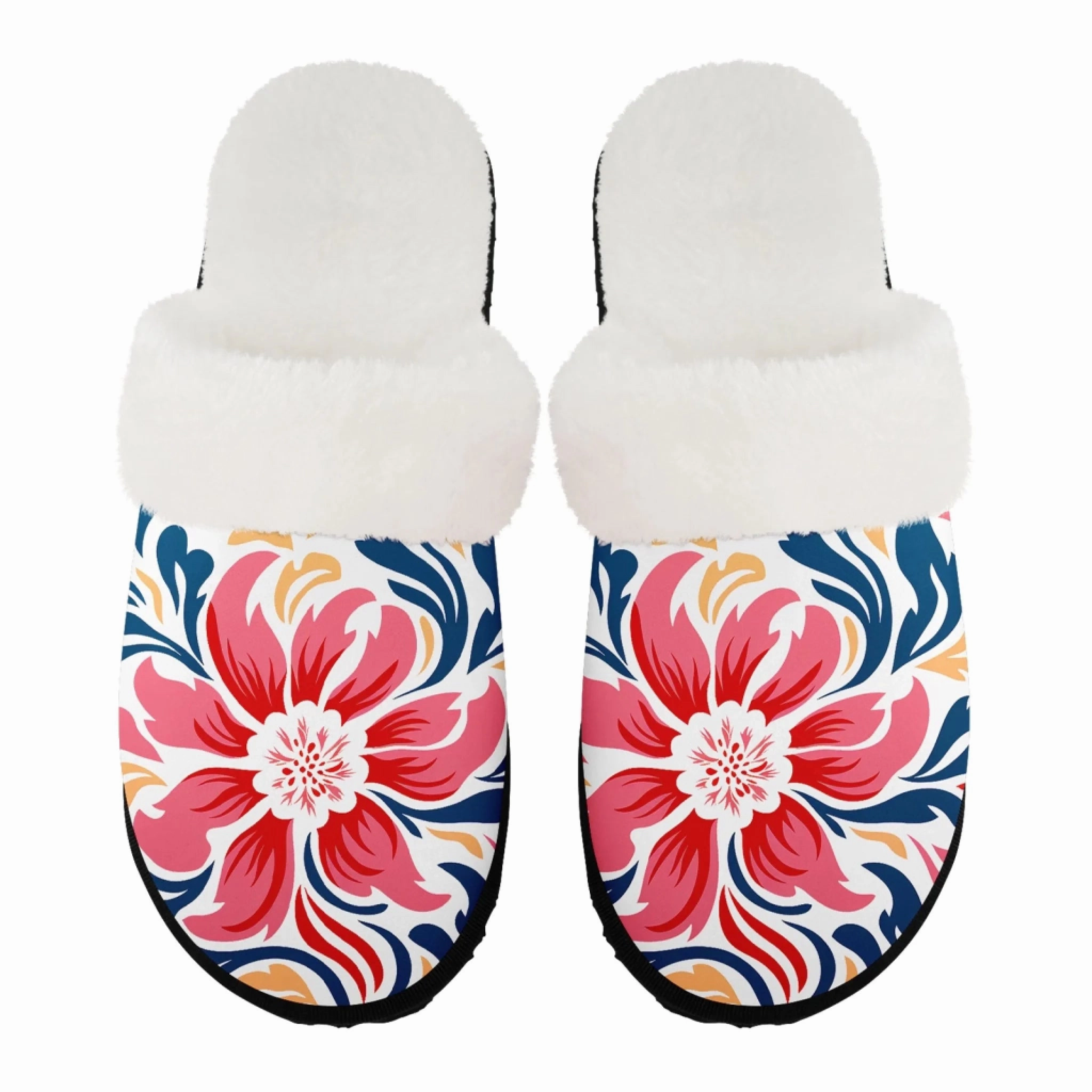 Glass Slippers Kdrama Colorful Folk Art Floral Plush Slippers, Cozy Botanical Print House Shoes FN089-25028161
