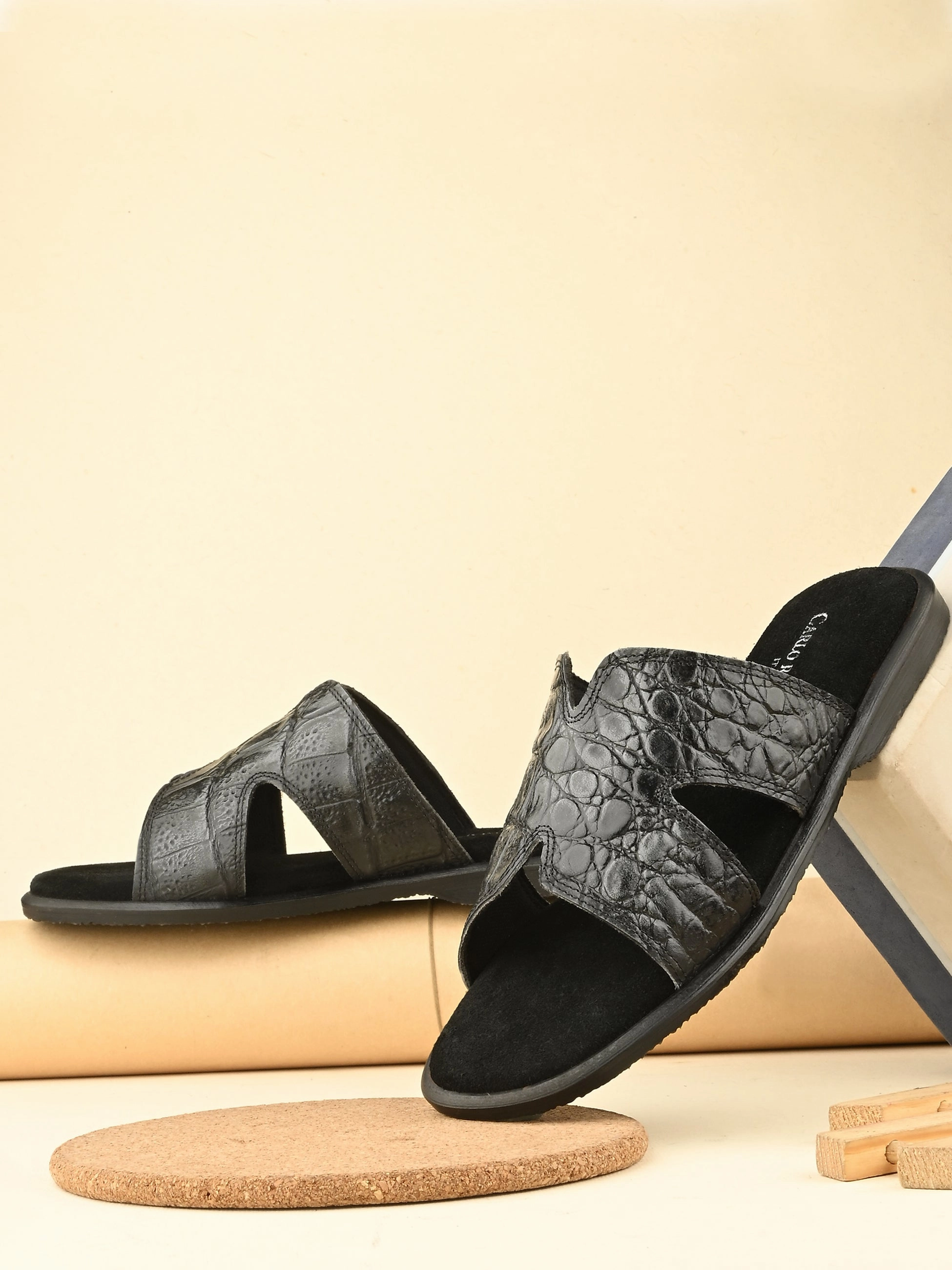 Leather Slip Ons Max Cushion Slip On Slip On CARLO ROMANO BY WASAN CROCO BRUSH OFF GENUINE LEATHER SLIPPERS FOR MEN'S