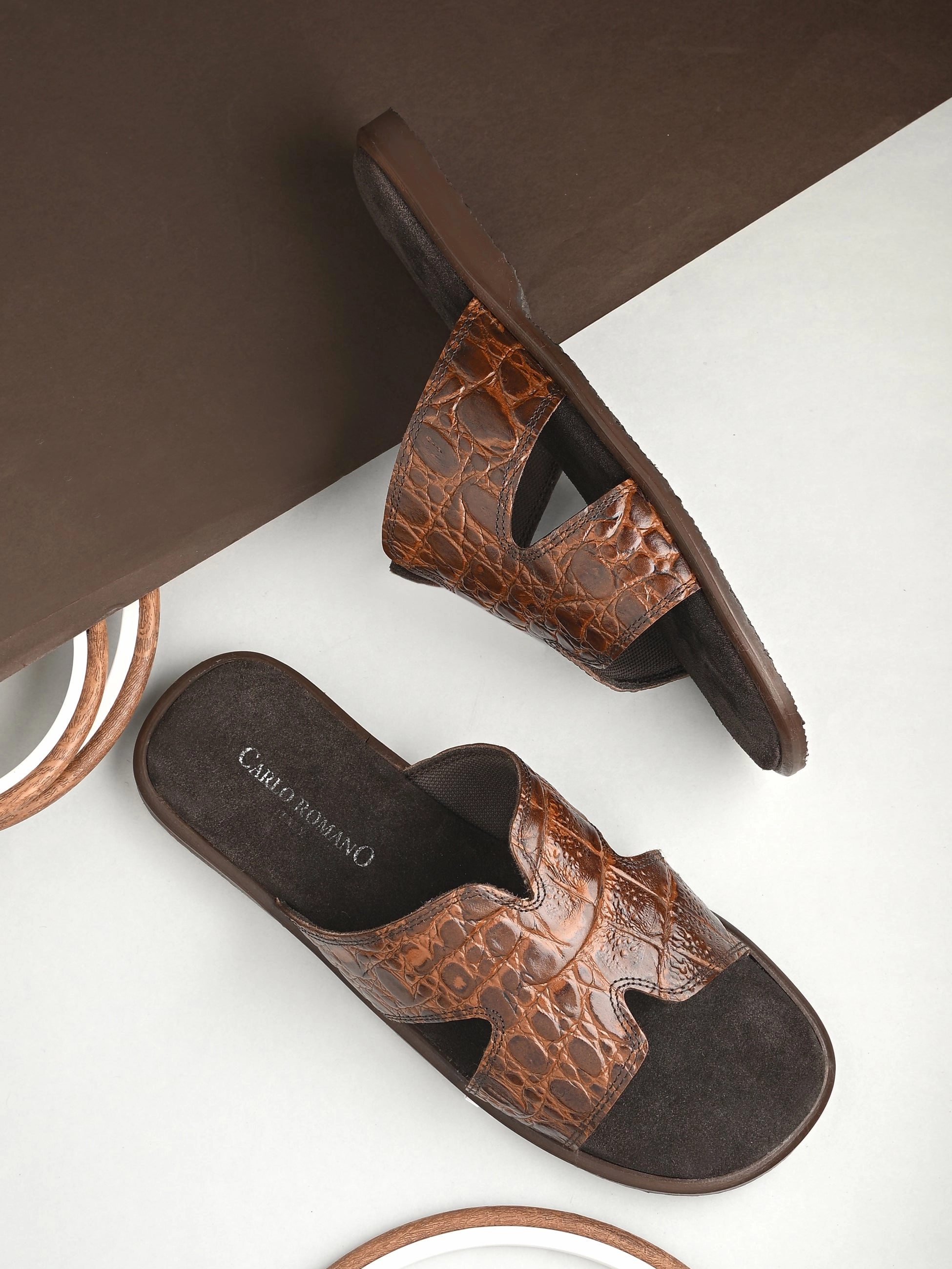 Slip On Nevada CARLO ROMANO BY WASAN CROCO BRUSH OFF GENUINE LEATHER SLIPPERS FOR MEN'S