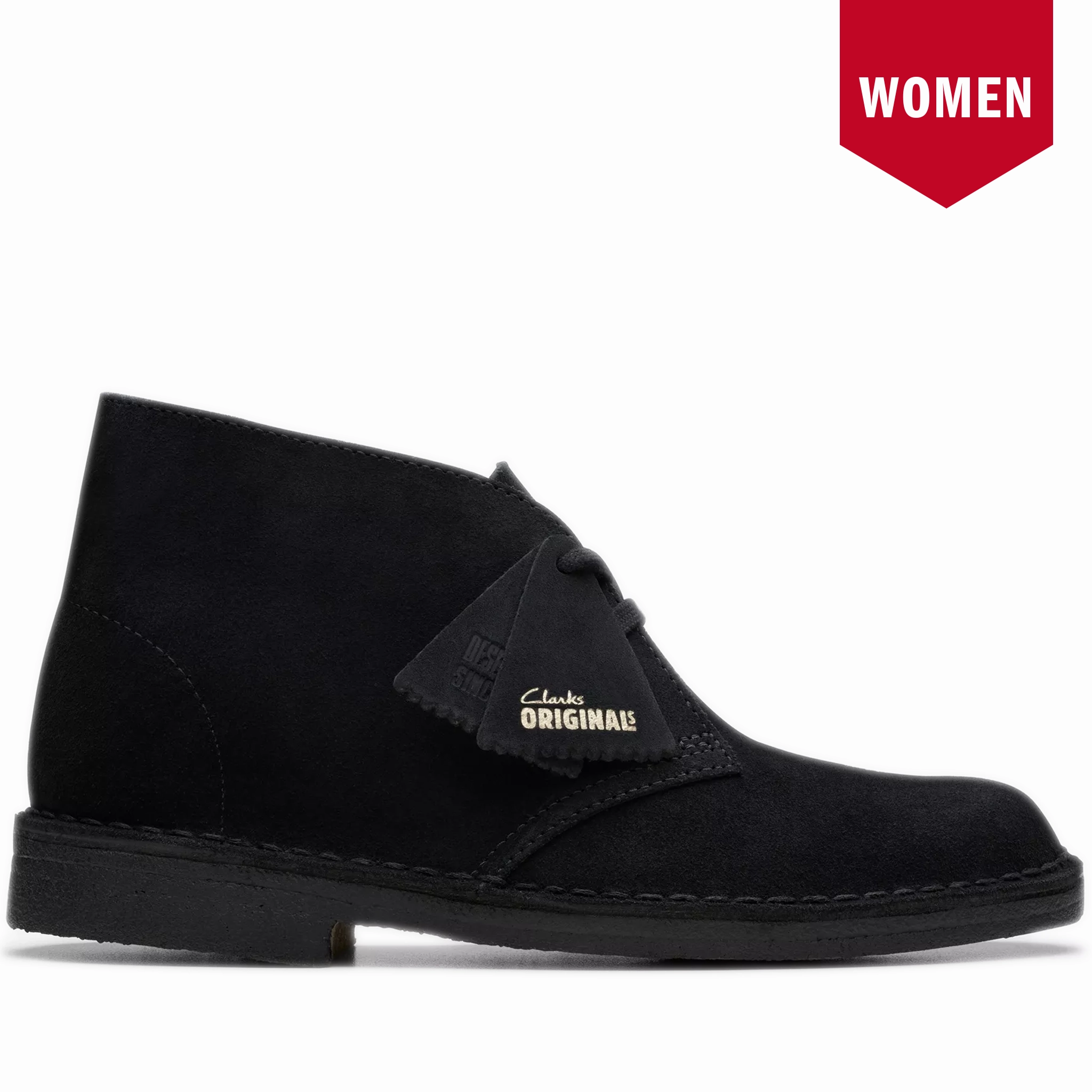 Leather Slip-on Shoes Casual Women's Clarks Desert Boot - Black Suede