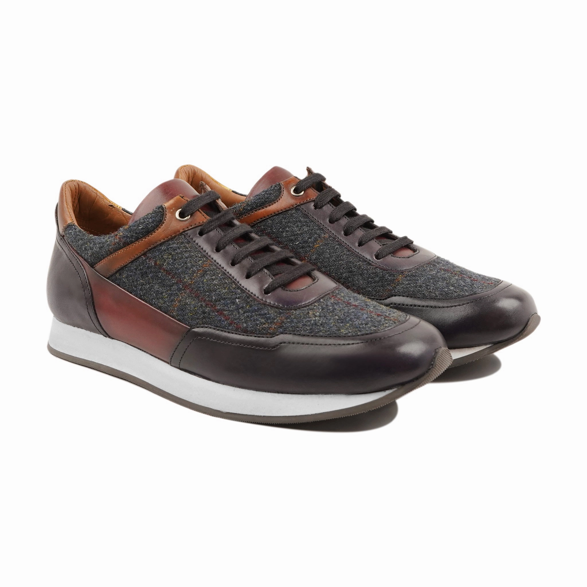 Rento - Men's Multicolor Calf Leather and Harris Tweed Jogger Riding Shoes Casual