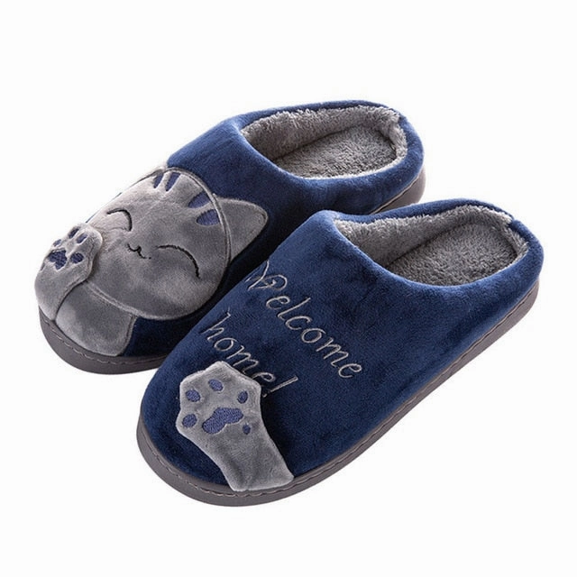 Mississippi Slide Cute Non-slip Winter Animal Men Slippers Home Female Comfort Floor Male Shoes Cotton Indoor Slippers Plush Slipper Size 40-45