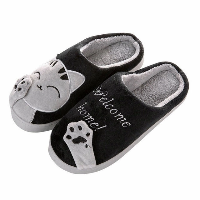 Cute Non-slip Winter Animal Men Slippers Home Female Comfort Floor Male Shoes Cotton Indoor Slippers Plush Slipper Size 40-45 Slippers Detachable Sole