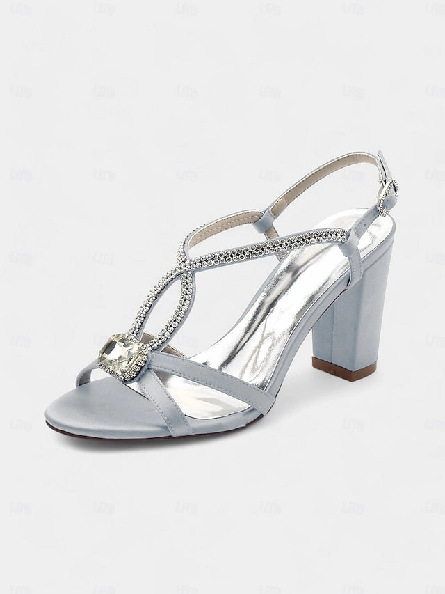 Rhinestone Sandals Blue Royal Satin  Elegant Women's