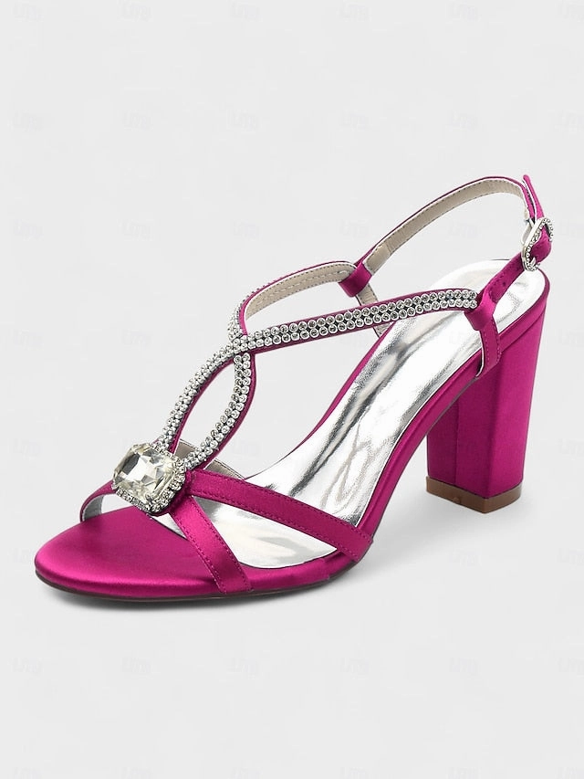 Rhinestone Sandals Blue Royal Satin  Elegant Women's