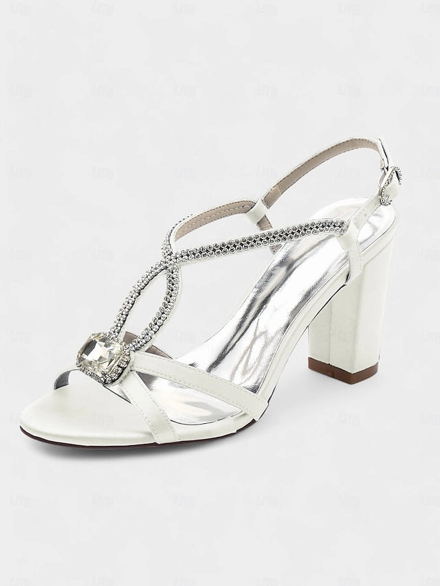 Rhinestone Sandals Blue Royal Satin  Elegant Women's