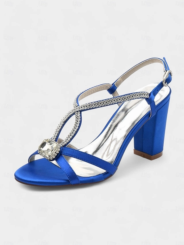 Dior Sandals Rhinestone Sandals Blue Royal Satin  Elegant Women's