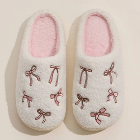 Ribbon Embroidery Fuzzy Slippers Tabitha Slippers