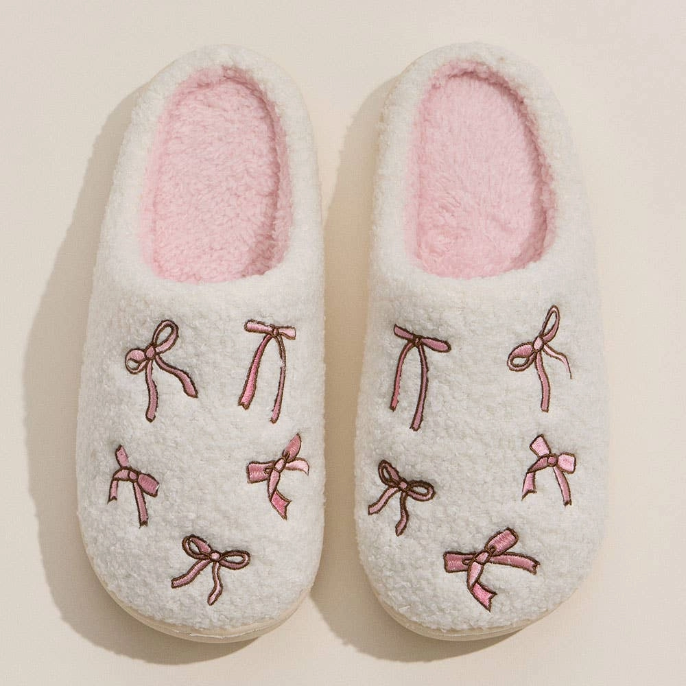 Slippers With Laces Ribbon Embroidery Fuzzy Slippers