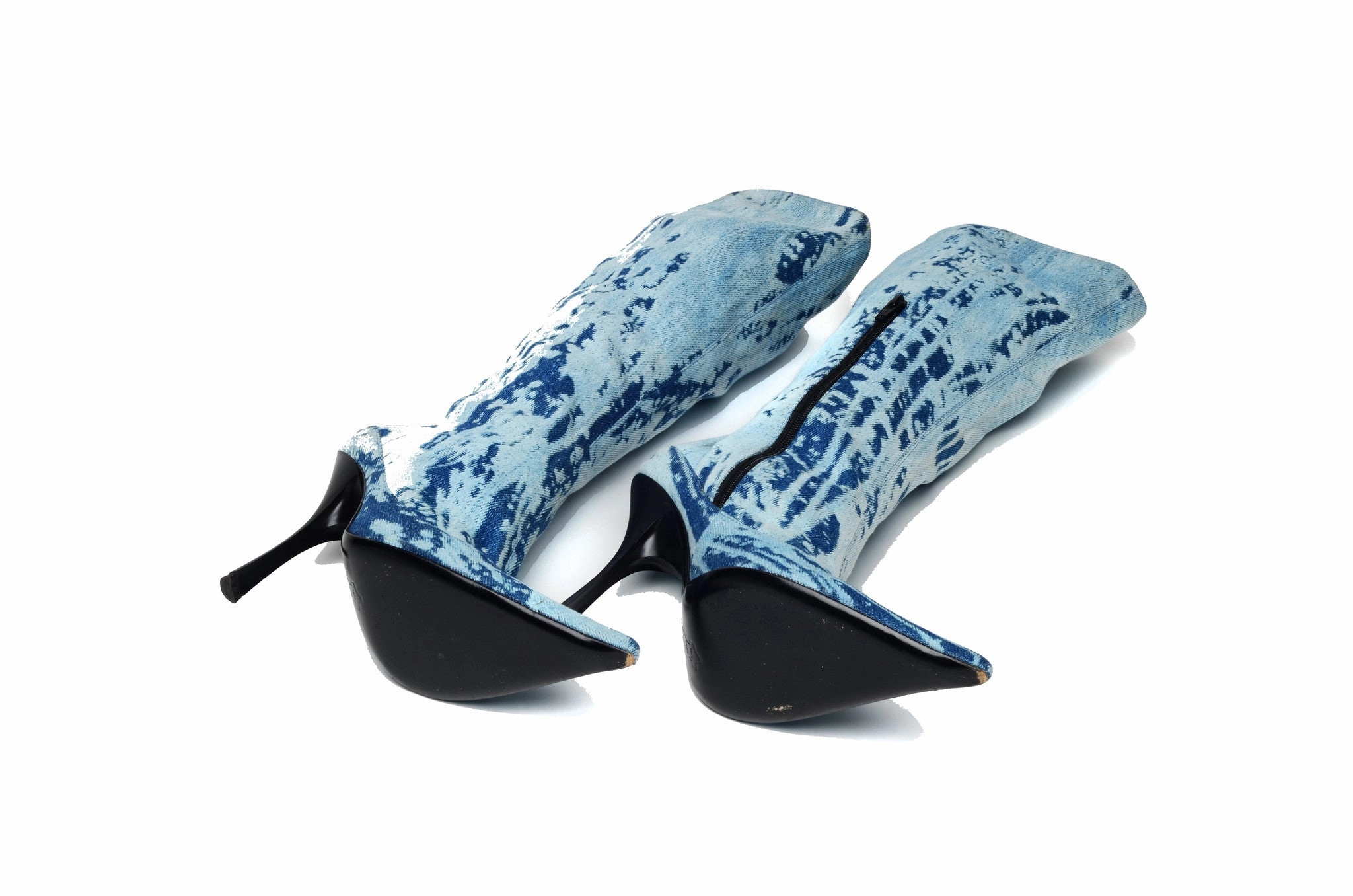 Wide Ladies Winter Boots Roberto Cavalli - Vintage Denim Knee High Boots - IT 38 1/2