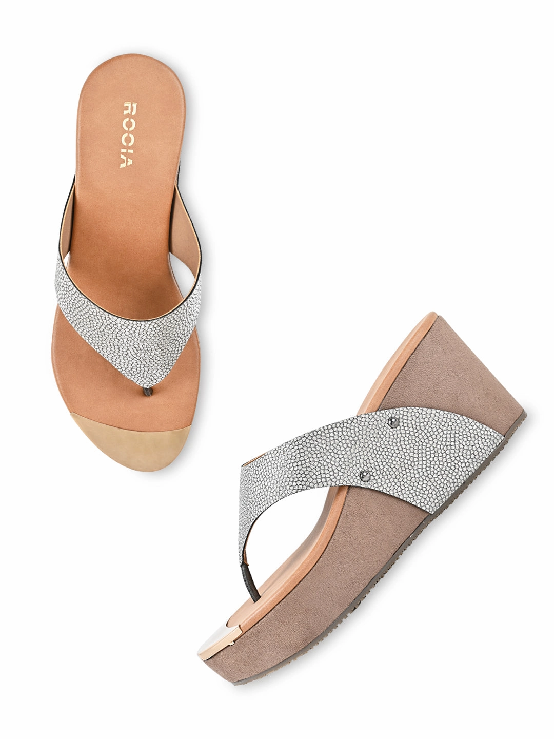 Rocia By Regal Antique Gold Women Casual Slip On Platforms Perfume Bottle High Heel