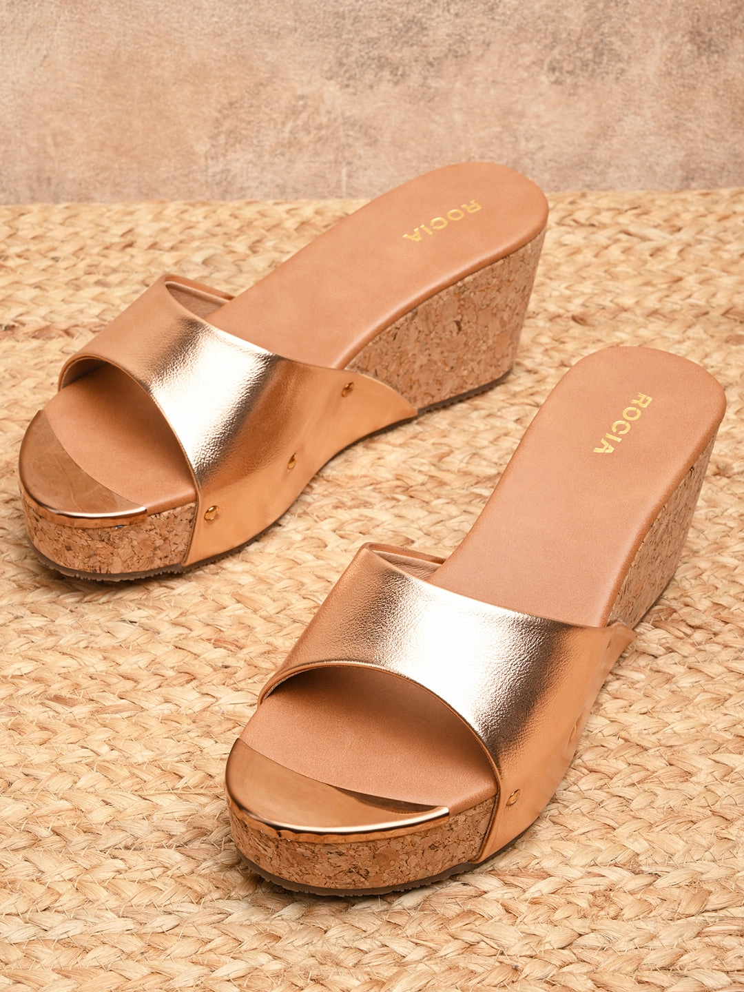 Rocia By Regal Rose Gold Women Slip On High Wedges Erotic High Heels