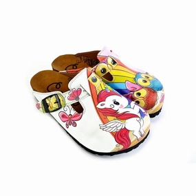 High Heels With Thick Heel White and Pink Colored Unicorn Patterned, Colorful Cute Owl Patterned Clogs - WCAL369