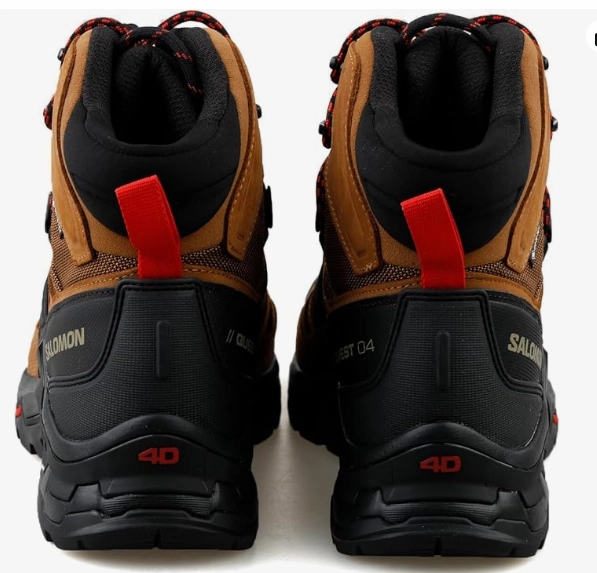 Salomon Quest 4 Gore-TEX Hiking Boots for Men, Rubber/Black/Fiery/Red Leather Ankle Boots