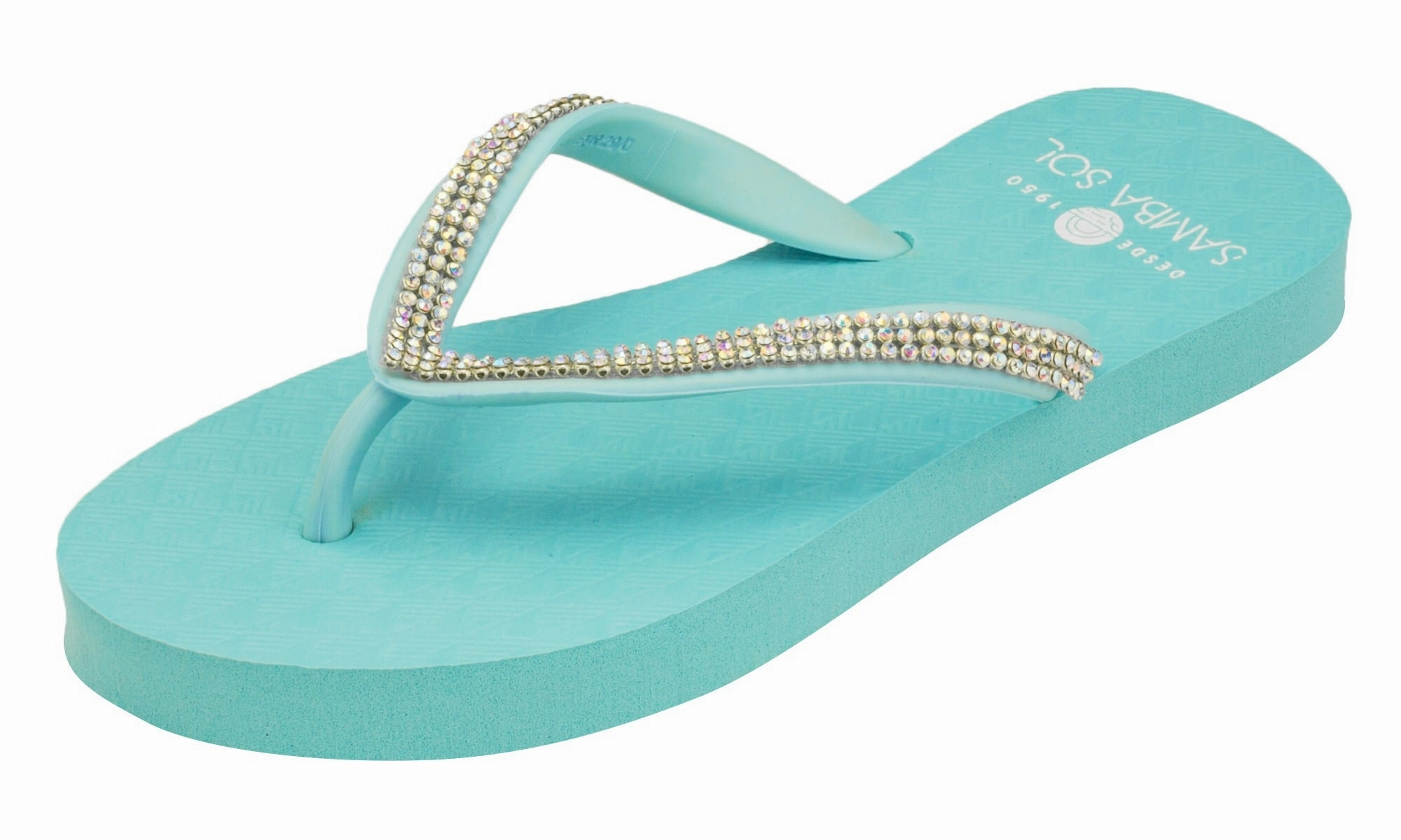 Samba Sol Kid's Crystal Collection Flip Flops - Iridescent Blue Fanning Flip Flops Size 10