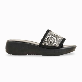 Black Formal Slipper For Ladies PU0577 Fluffly Slippers