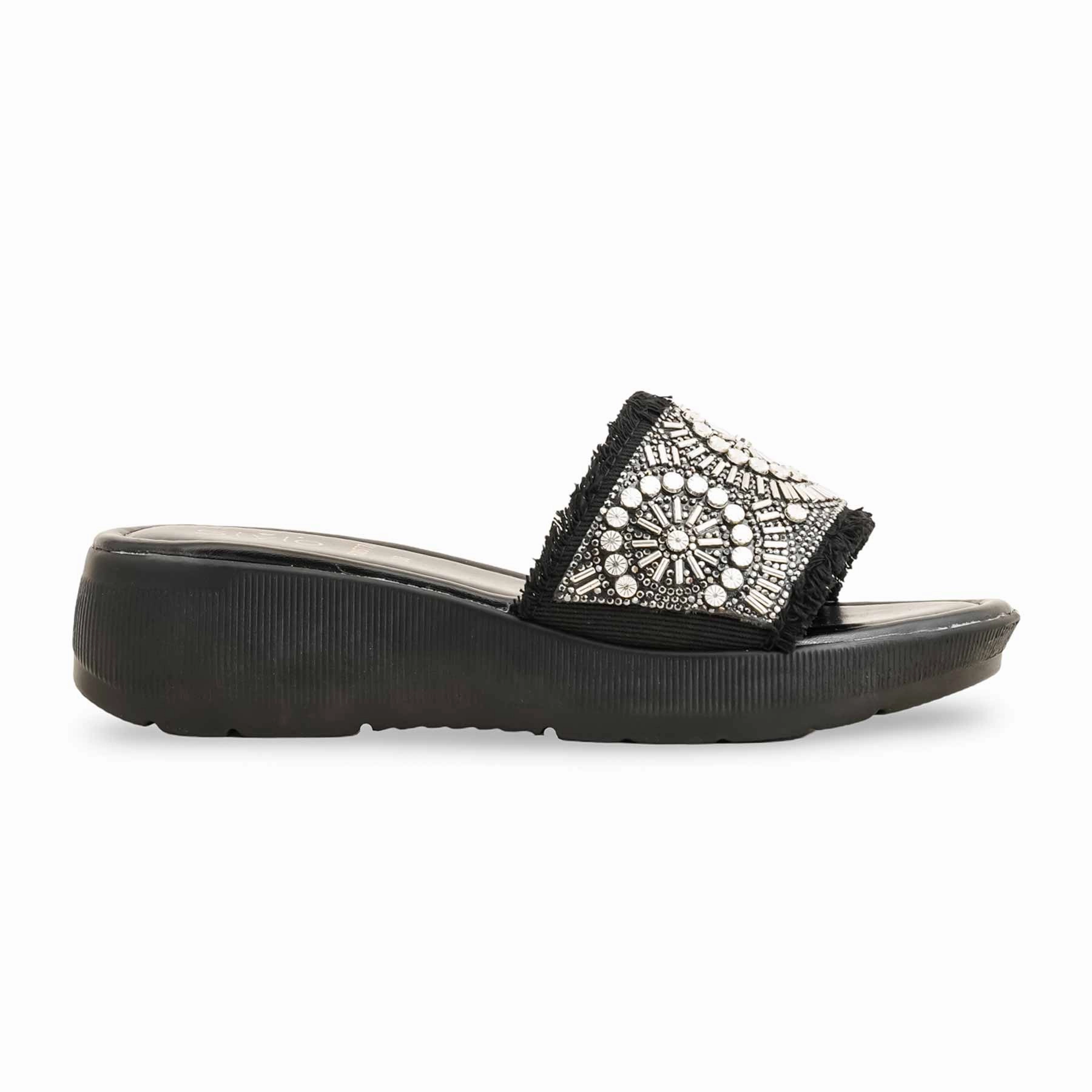 Black Formal Slipper For Ladies PU0577 Slippers Box