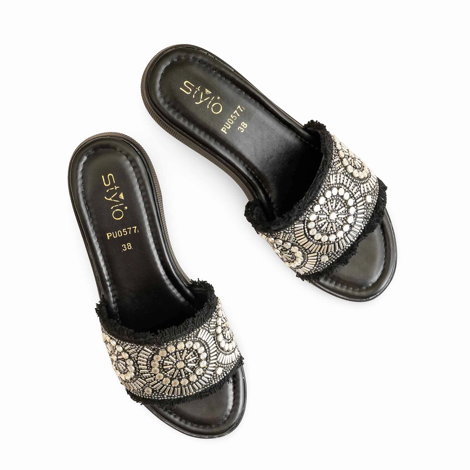 Black Formal Slipper For Ladies PU0577 Posee Slides