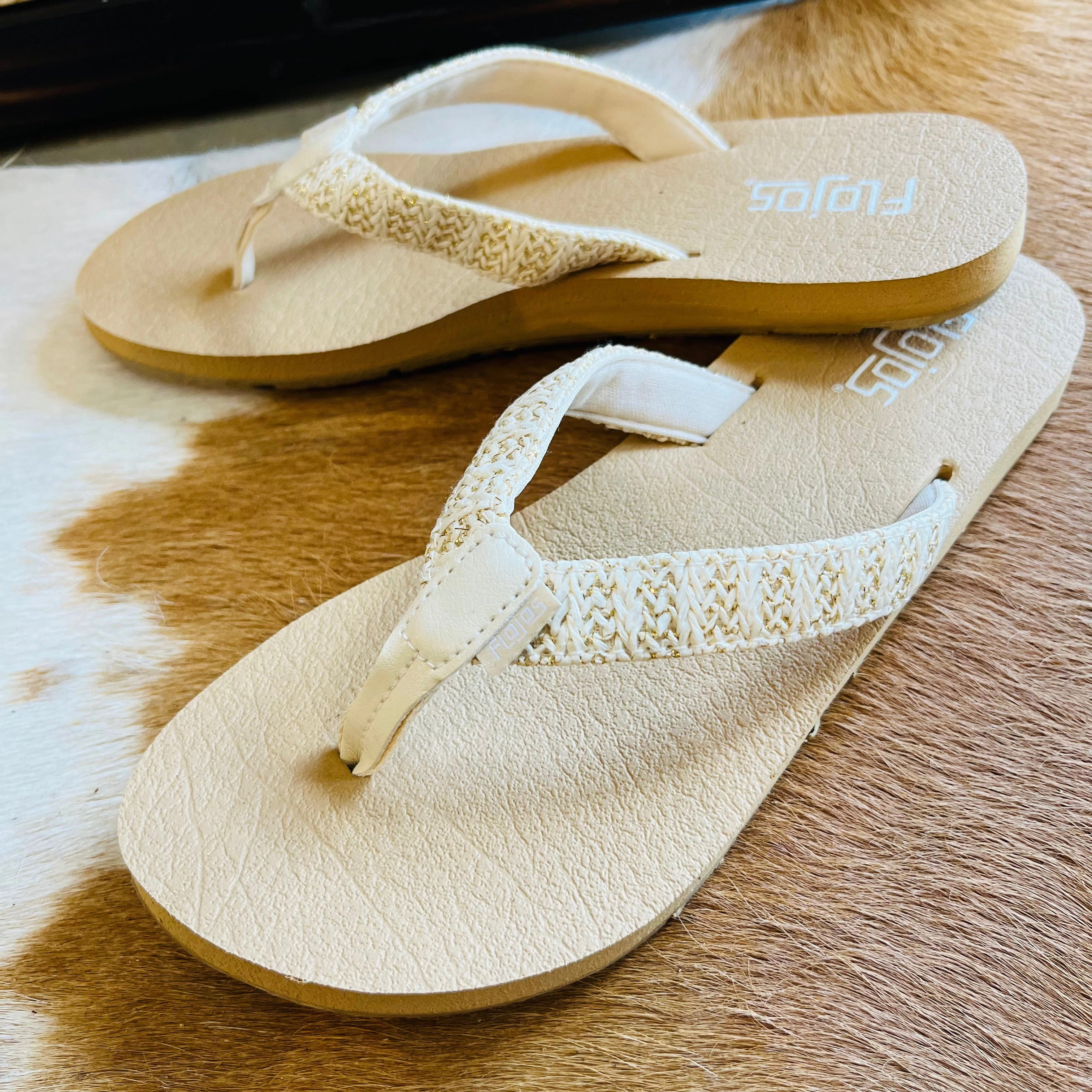 129 JUNO WEAVE IVORY Flip Flops With Toe Cover