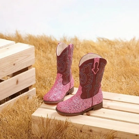 Shimmering Square Toe Glitter Cowgirl Boots for Girls Pointy Cowboy Boots