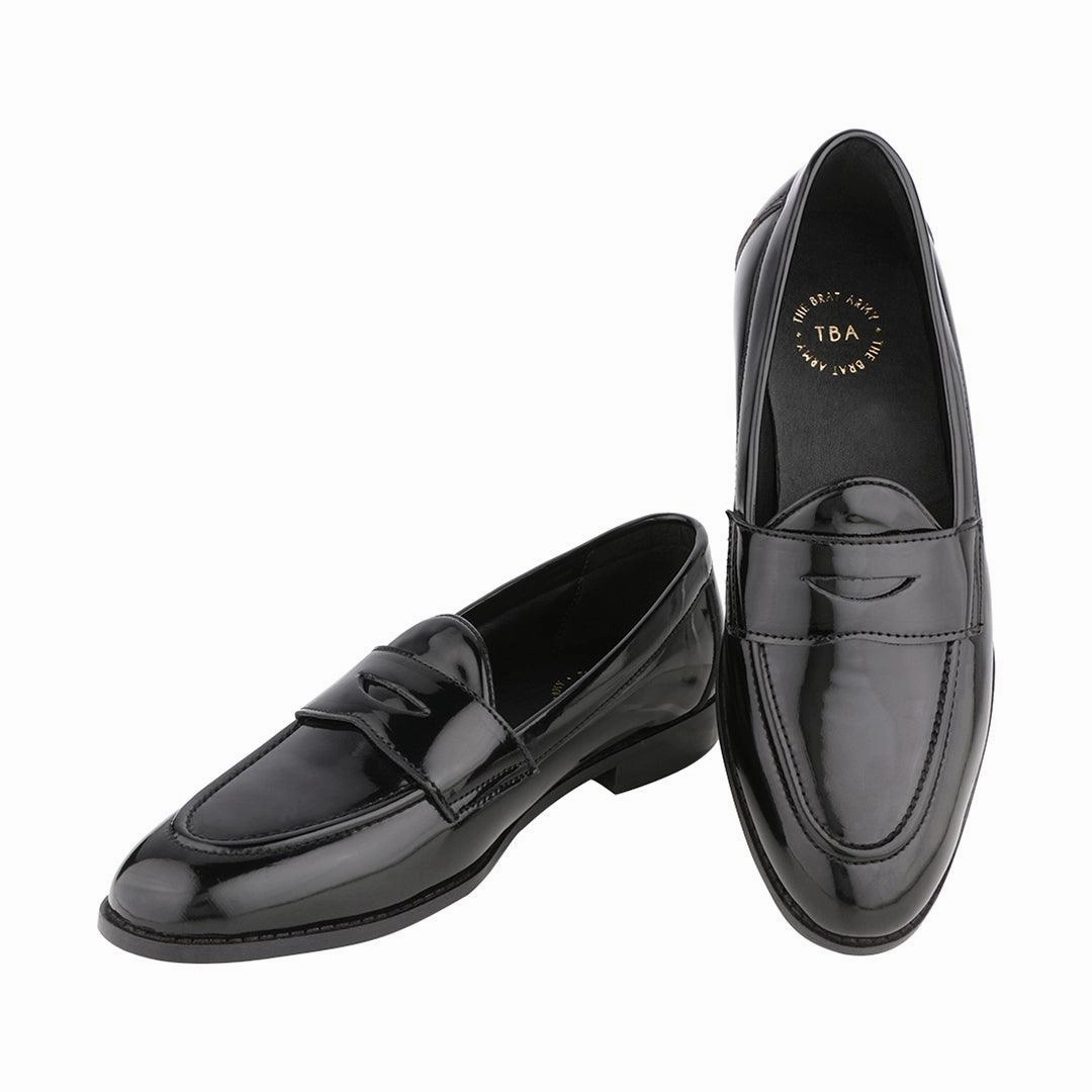 Wool Slip On Shoes Siena Timeless Patent Black Classic Penny Loafers