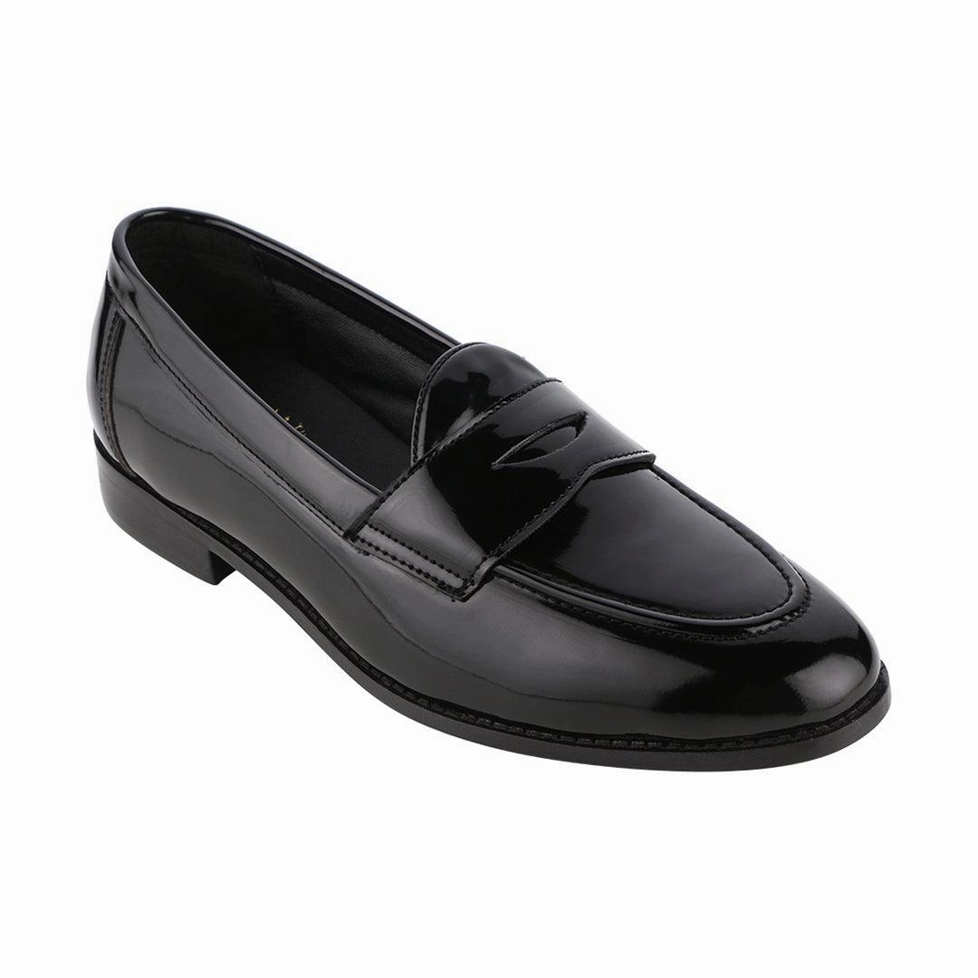 Siena Timeless Patent Black Classic Penny Loafers All Black Slip On