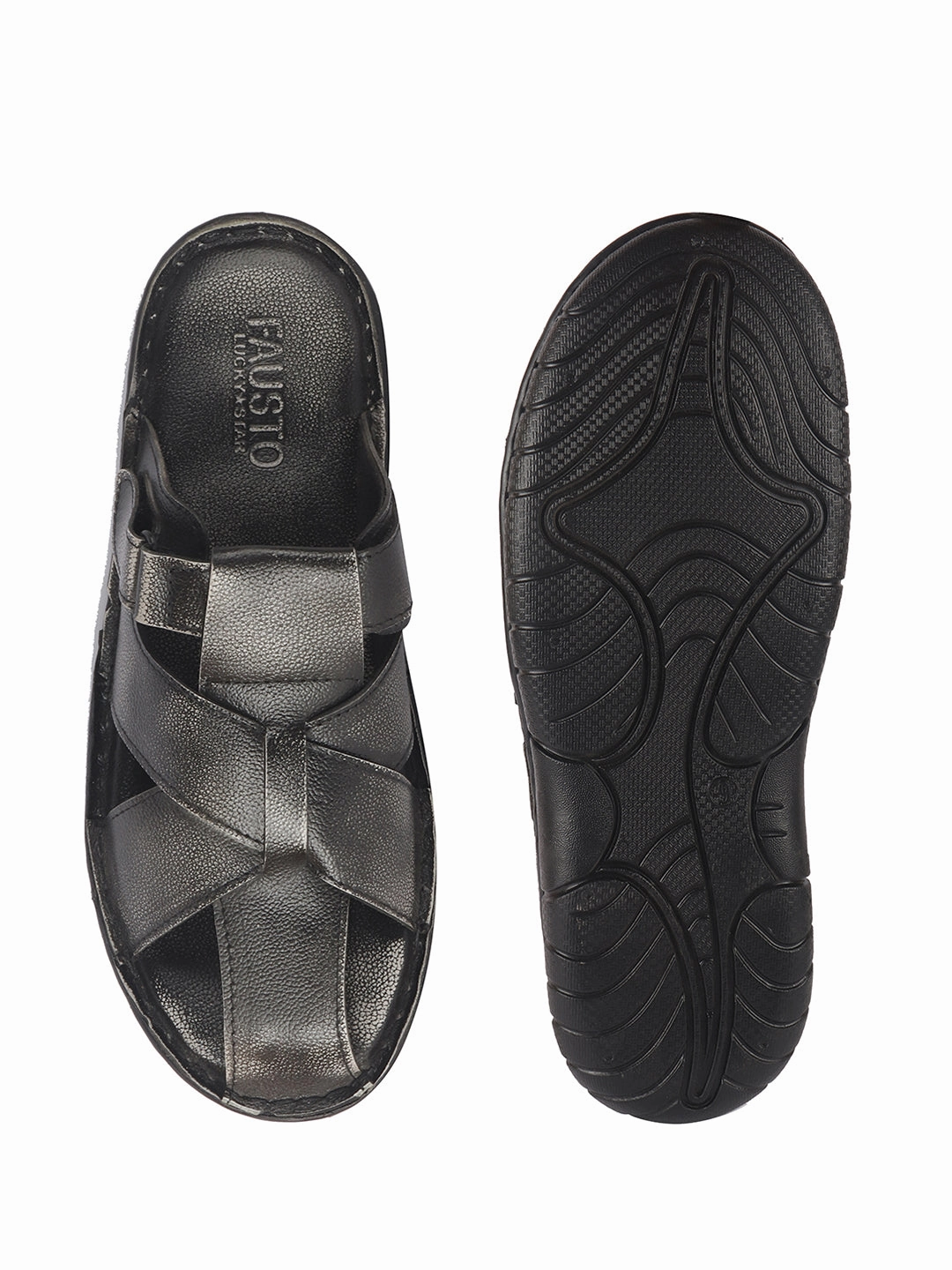 Men Black Genuine Leather Multi Strap Closed Toe Broad Feet Slip On Slippers with Adjustable Strap|Fishermen Sandals with Cushioned Footbed For Comfort|Anti Skid Lightweight Sole Sandals And Beaches App