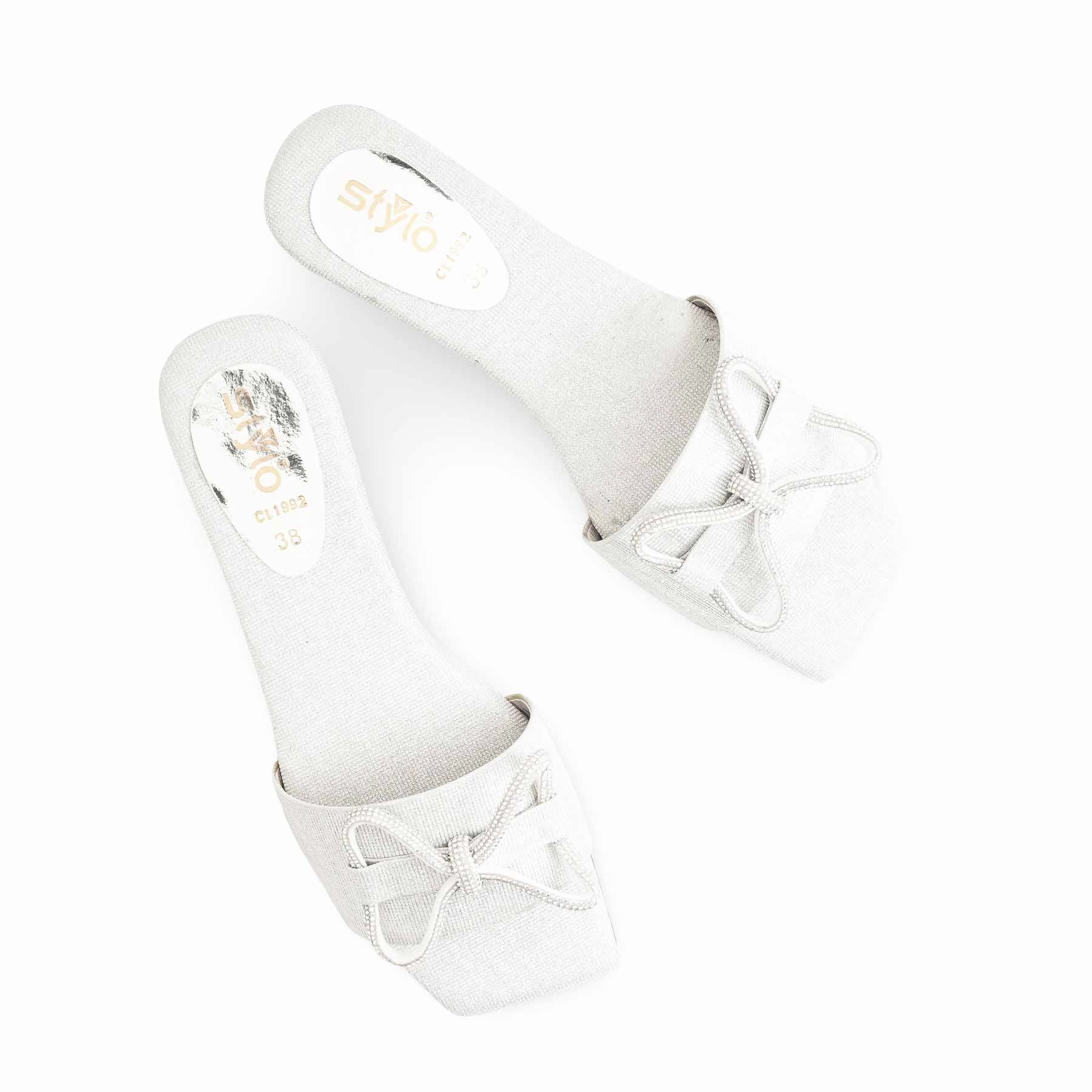 Silver Casual Women Slipper CL1992 Leather Women's Flat Shoes