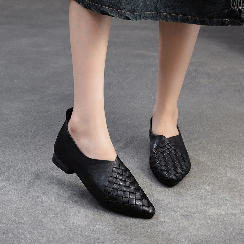 Women Retro Soft Plaited Leather Pointed-Toe Casual Shoes Shoes That Are Business Casual
