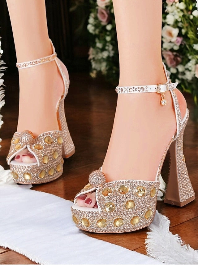Peep Toe Wedge Sandals Women's Crystal-Embellished Sandals Glamorous Platform with