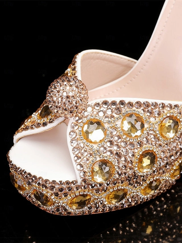 Women's Crystal-Embellished Sandals Glamorous Platform with