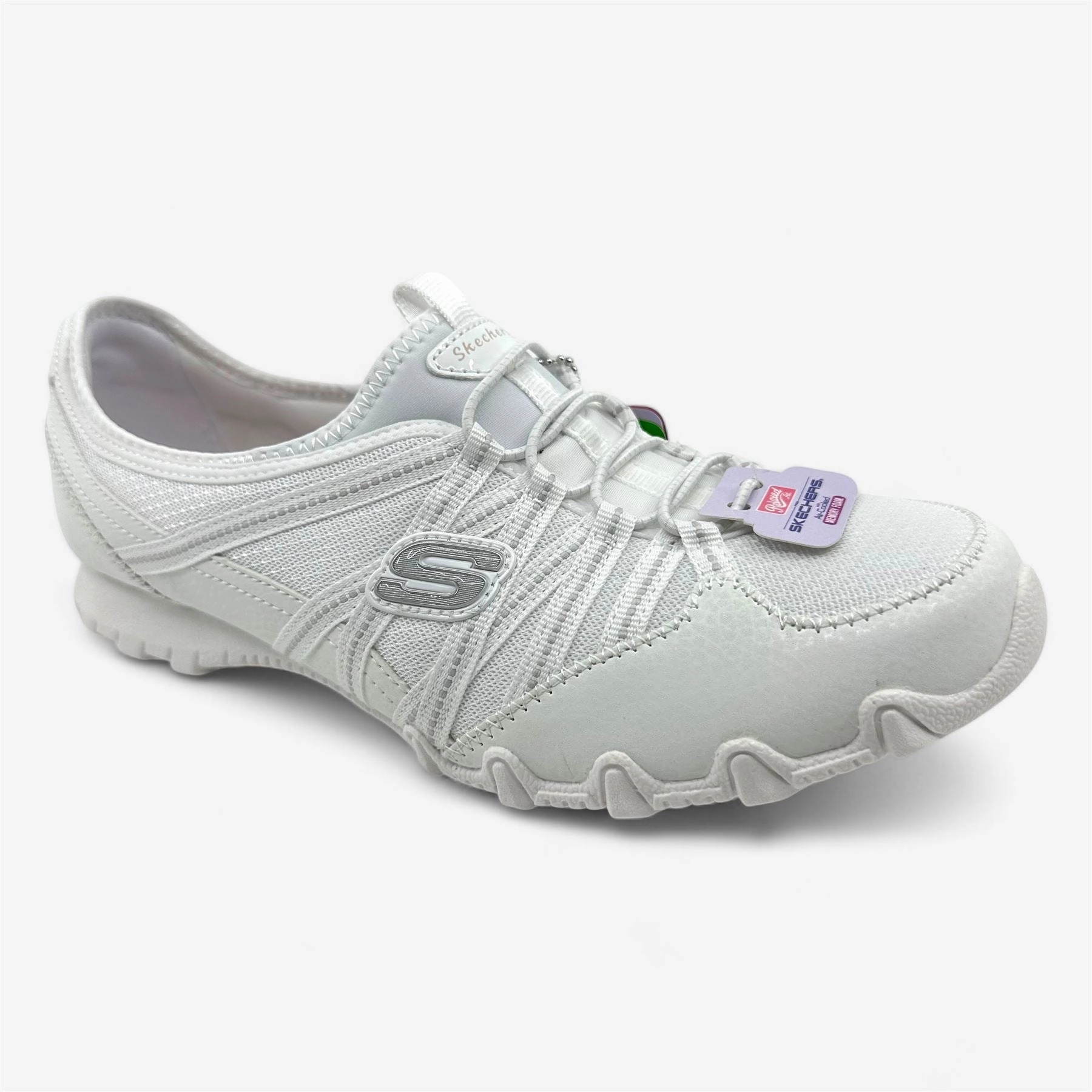 Skechers Bikers Lite Relive White Womens Athletic Relaxed Fit Sneaker Best Shoes For Heel Pain And Walking All Day