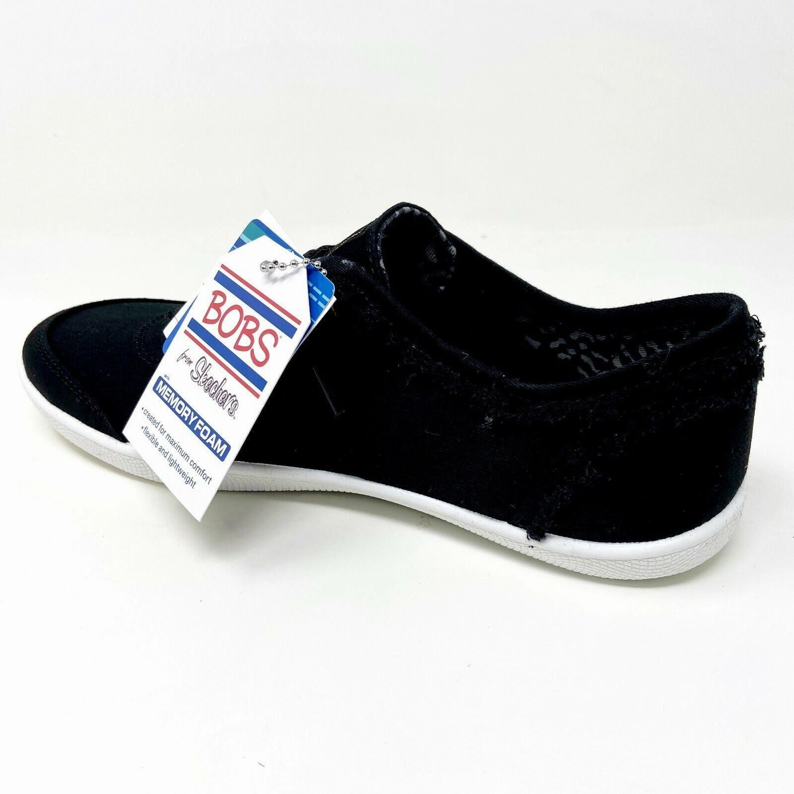 Skechers Bobs B Cute Black White Womens Slip On Memory Foam Comfort Shoes Tennis Shoes For Walking