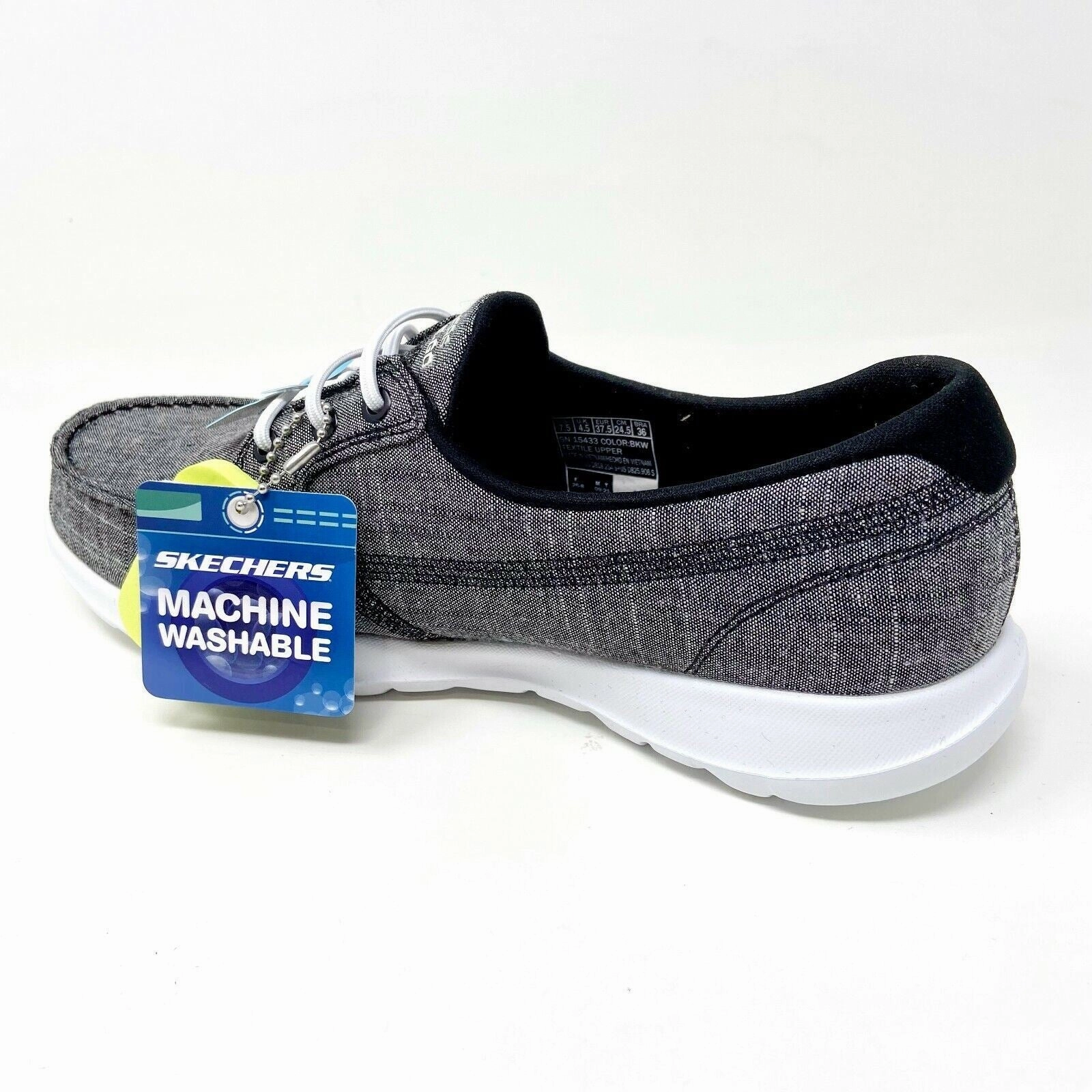 Skechers Go Walk Lite ISLA Black White Womens Size 7.5 Casual Boat Shoes Top Walking