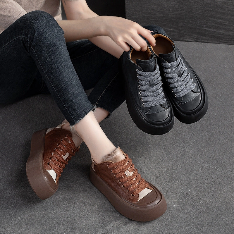 Women Retro Leather Thick Soled Casual Shoes Casual Shoes To Kid