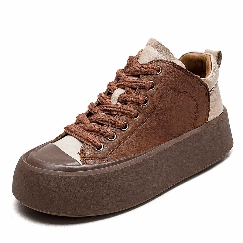 Women Retro Leather Thick Soled Casual Shoes Casual Shoes Canvas