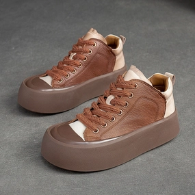 Casual Shoes Brands List Women Retro Leather Thick Soled Casual Shoes