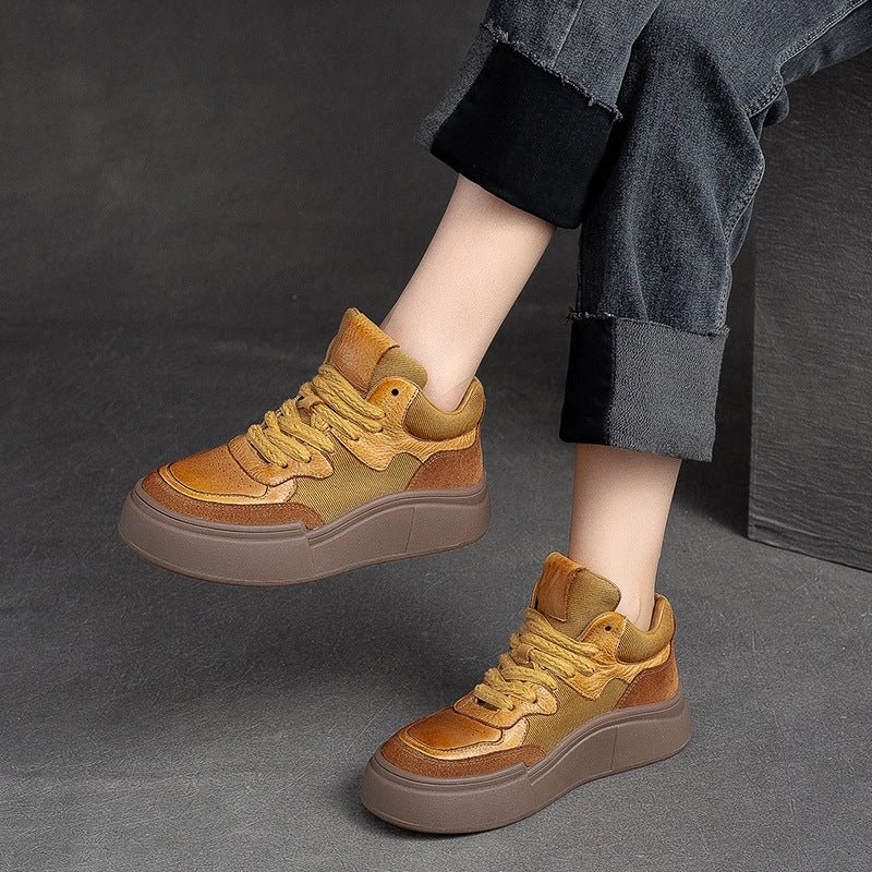 Women Retro Patchwork Thick Soled Casual Shoes Woodland Camel Casual Shoes