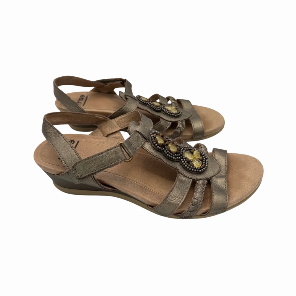 Platform Wedge Shoes Sandals Earth Pisa Falmouth Women's Sandals  Platinum Beaded Leather