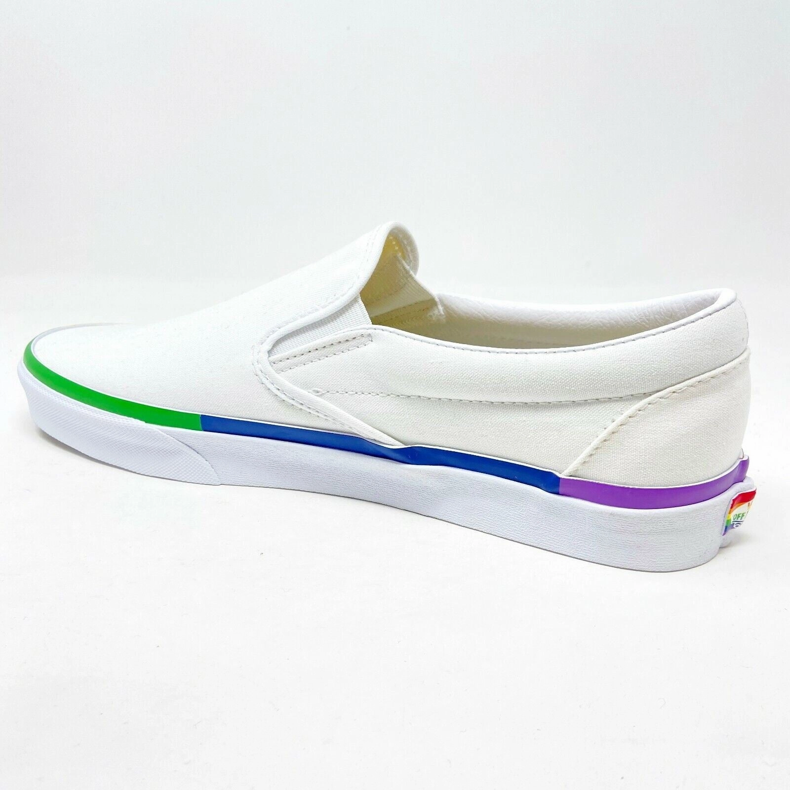 Vans Classic Slip On (Rainbow Foxing) True White LGBTQ Pride Mens Casual Shoes Big Size Casual Shoes