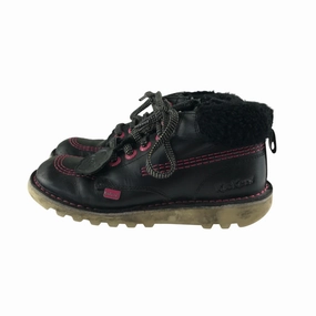 Kickers boots shoe size 2 black and pink colourway leather upper with back rubber soles Horse Boots