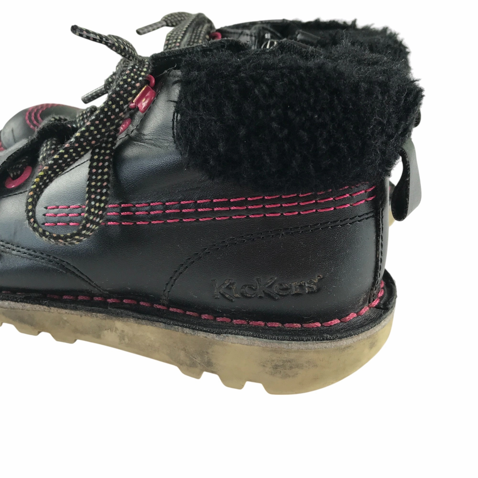 Kickers boots shoe size 2 black and pink colourway leather upper with back rubber soles Ds Western Boots