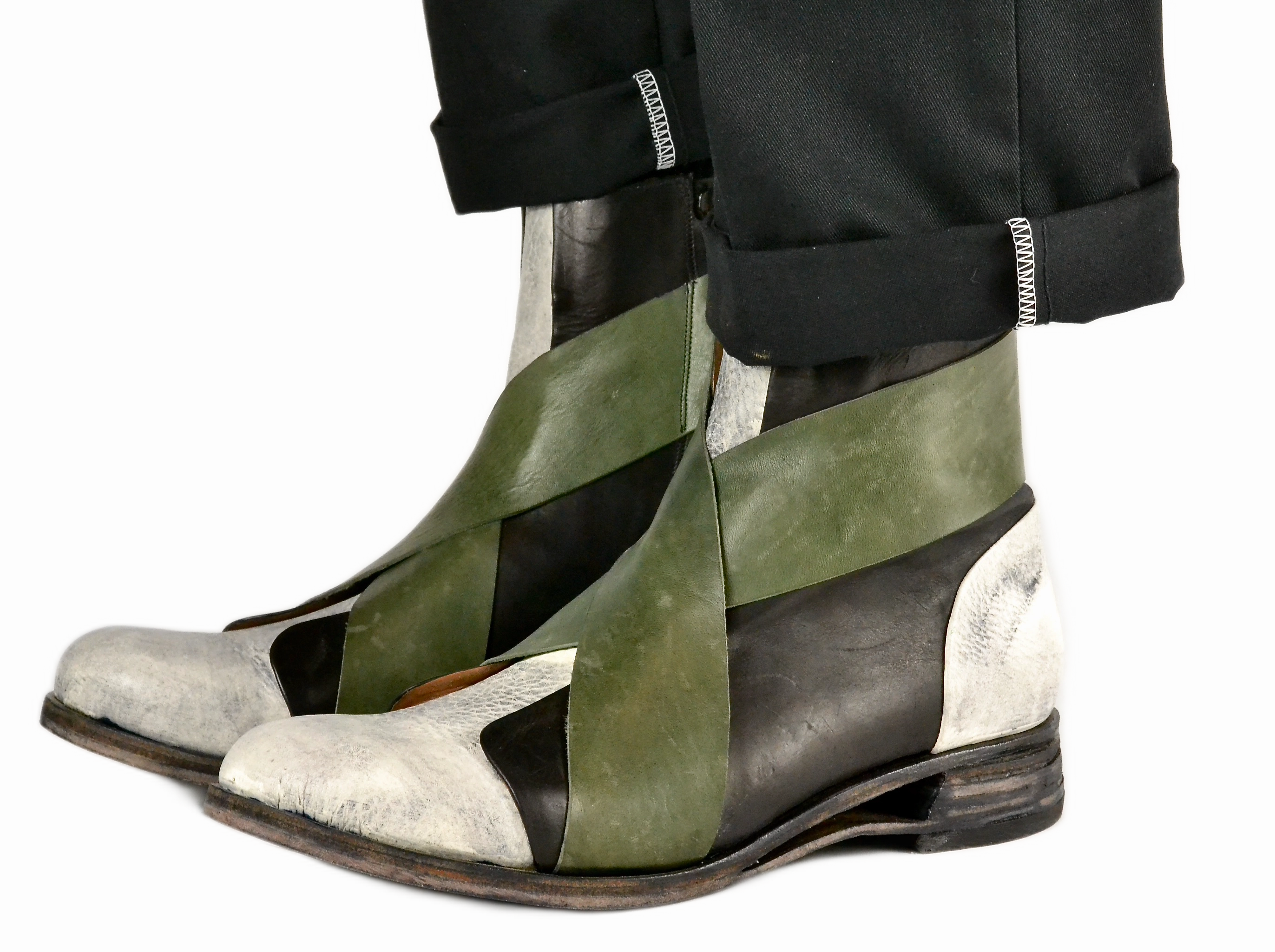 Sneaker boot  x black petrolio and grey | calf Round Toe Boots