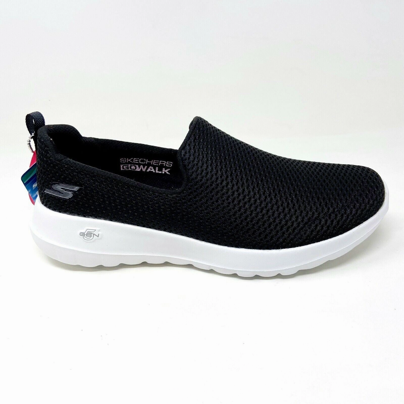 Most Cushioned Walking Skechers Go Walk Joy Black White Womens Wide Width Slip on Shoes