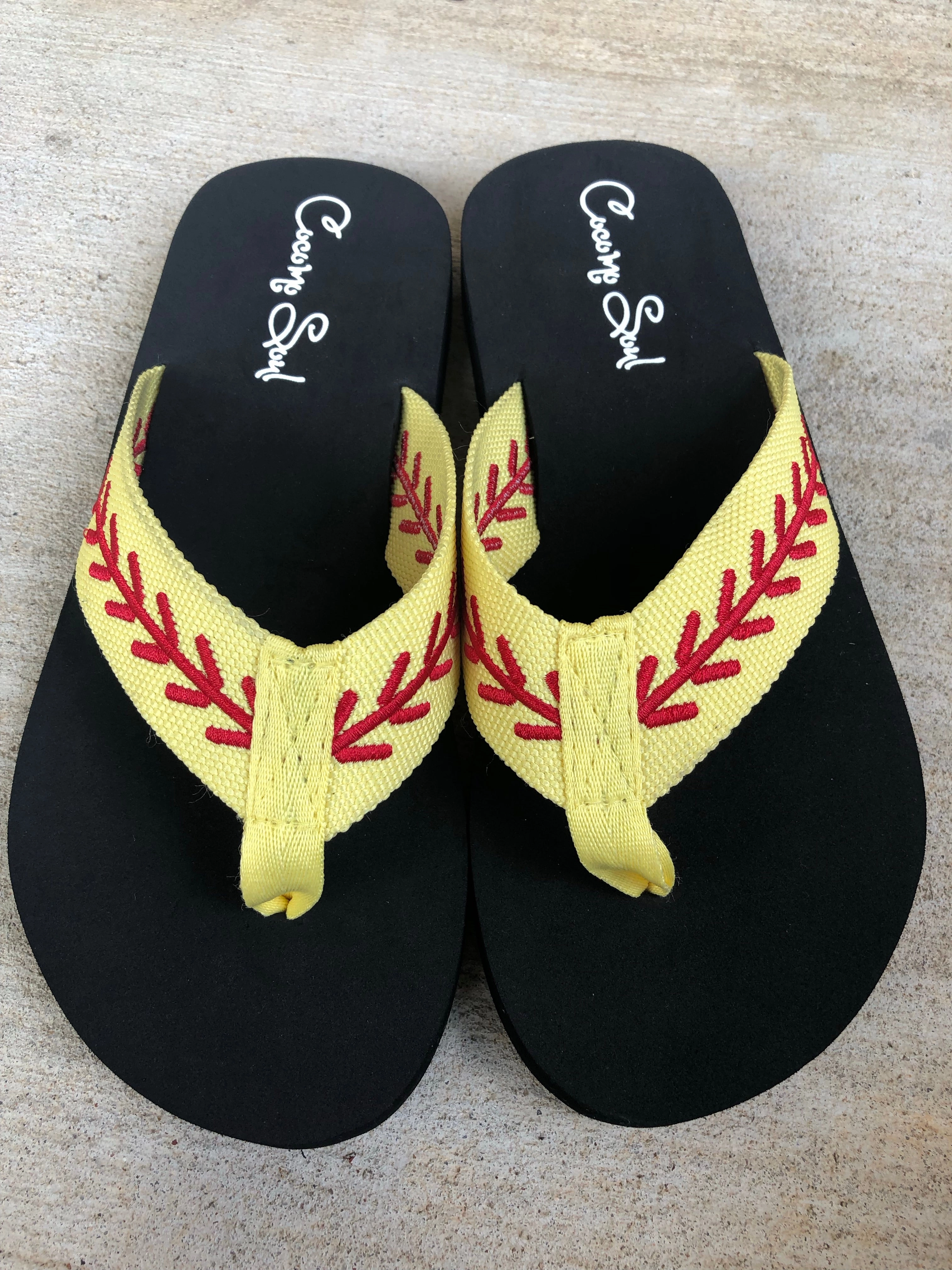 Double Layer Rainbow Flip Flops Softball Embroidered Flip Flops Softball Mom Flip Flops Softball Slippers COCOMO SOUL